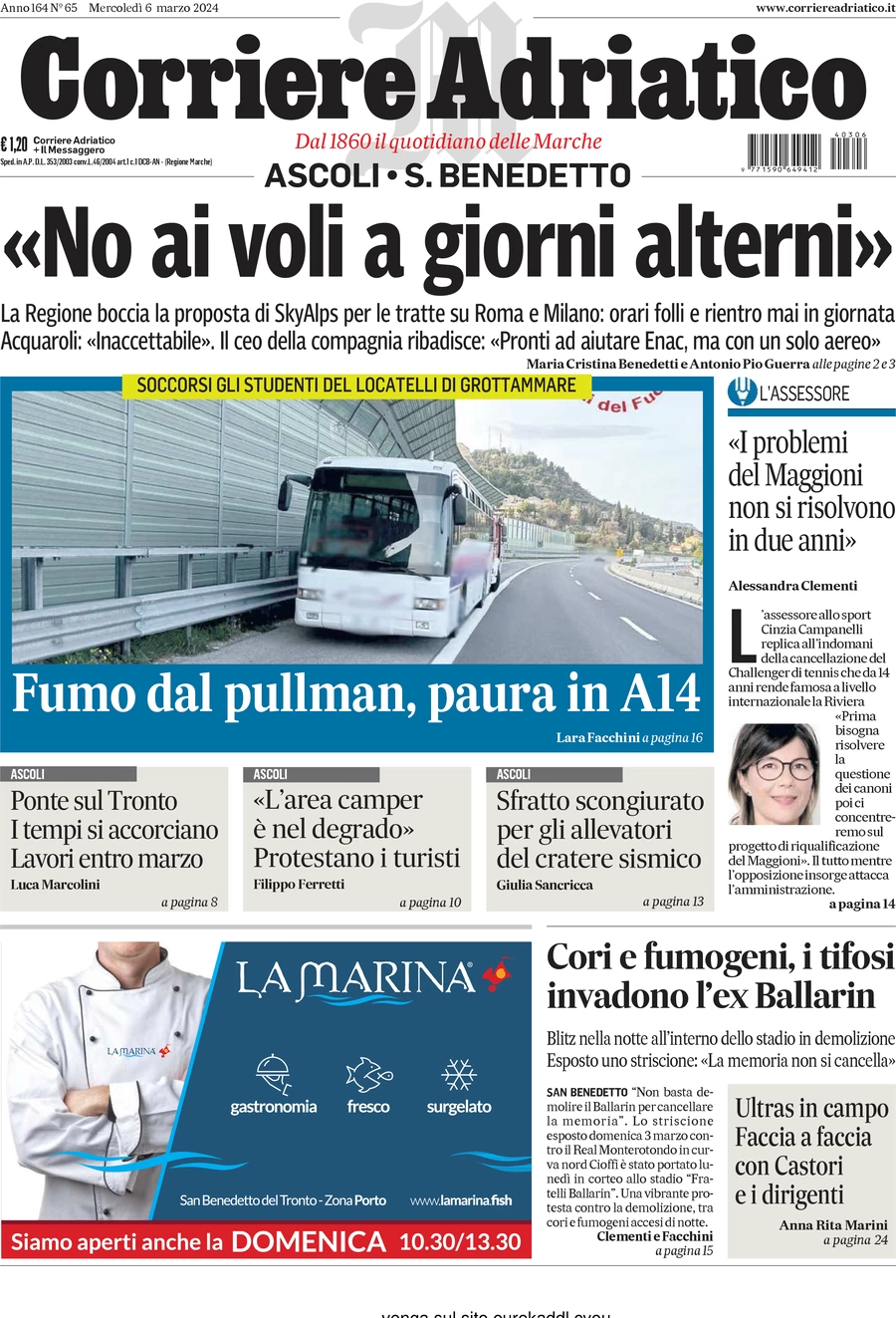 anteprima della prima pagina di corriere-adriatico-ascoli del 06/03/2024