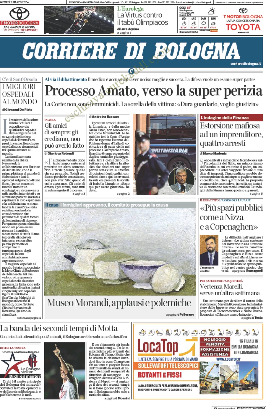 anteprima della prima pagina di corriere-di-bologna del 07/03/2024