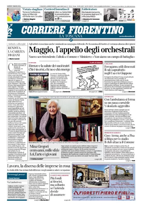 anteprima della prima pagina di corriere-fiorentino del 07/03/2024