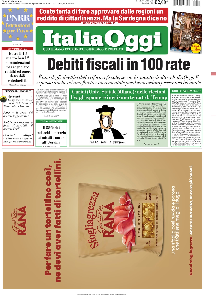anteprima della prima pagina di italiaoggi del 07/03/2024