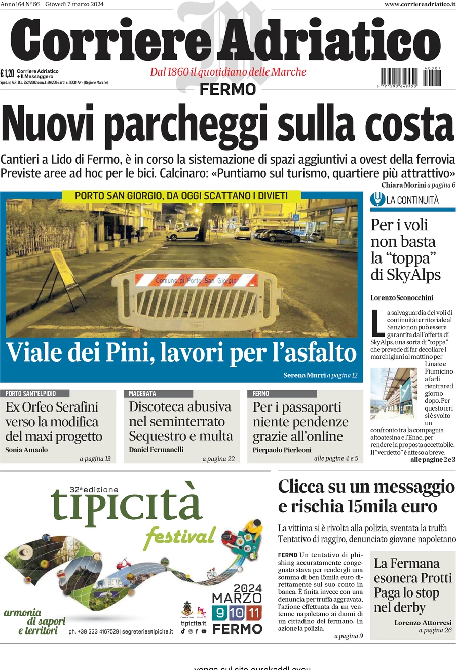 anteprima della prima pagina di corriere-adriatico-fermo del 07/03/2024