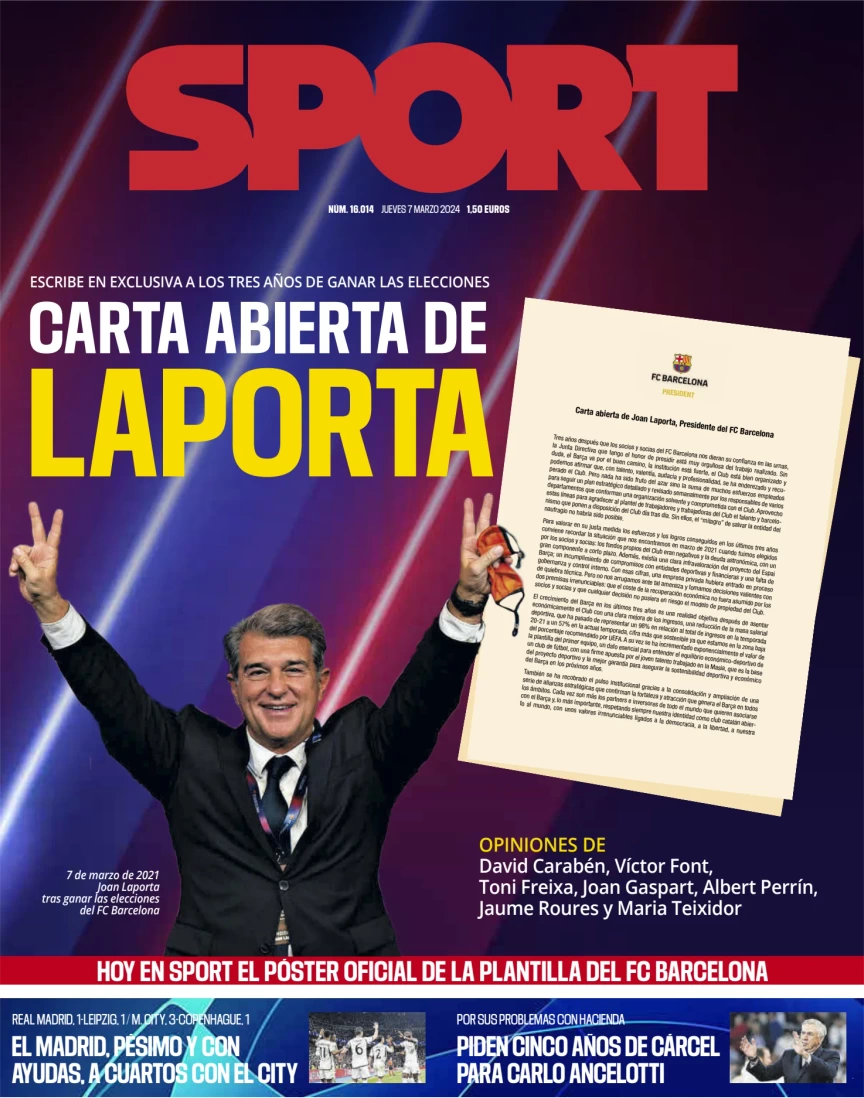 anteprima della prima pagina di sport-barcelona del 07/03/2024