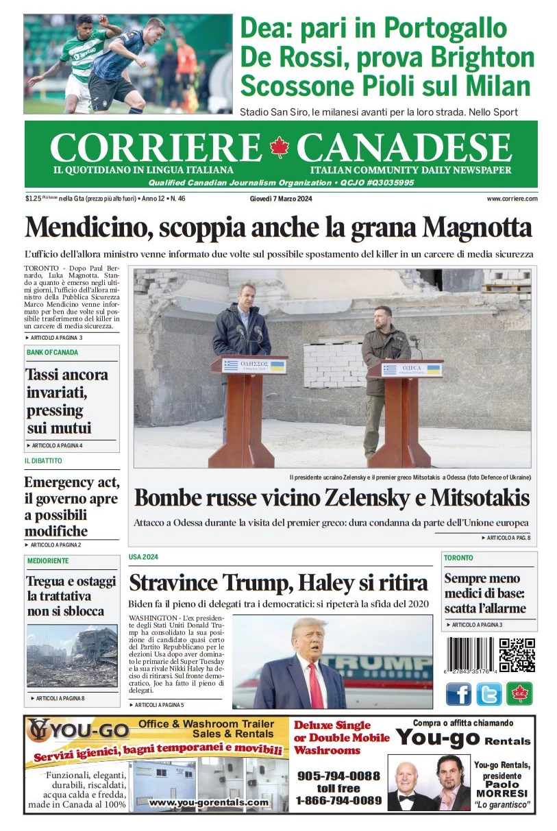 prima pagina - Corriere Canadese del 07/03/2024