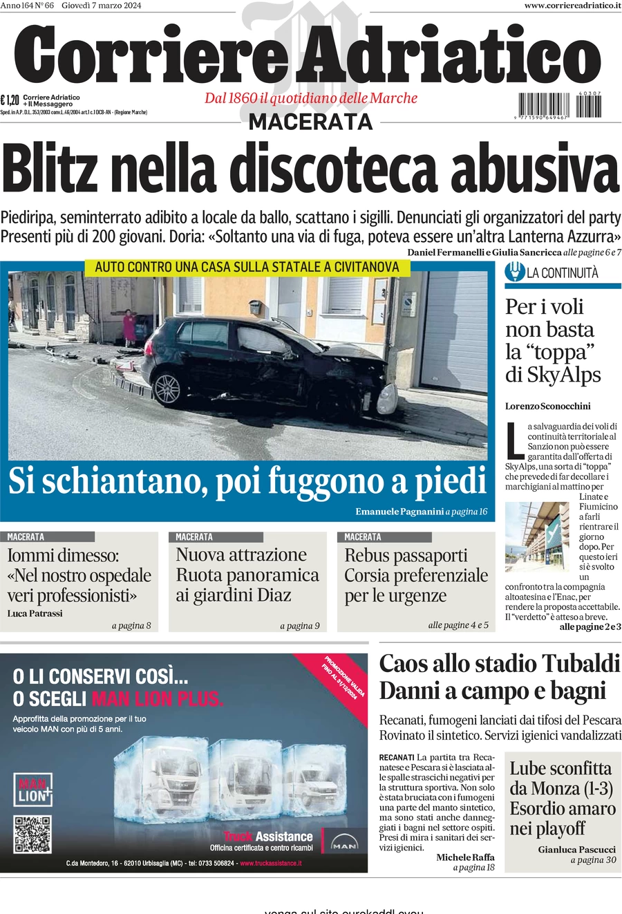 anteprima della prima pagina di corriere-adriatico-macerata del 07/03/2024