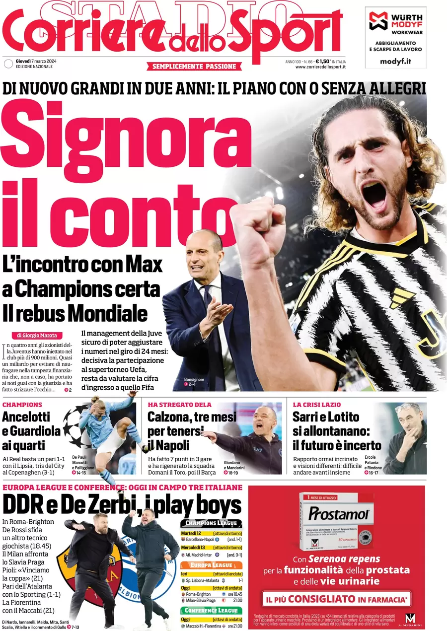 prima pagina - Corriere dello Sport del 07/03/2024