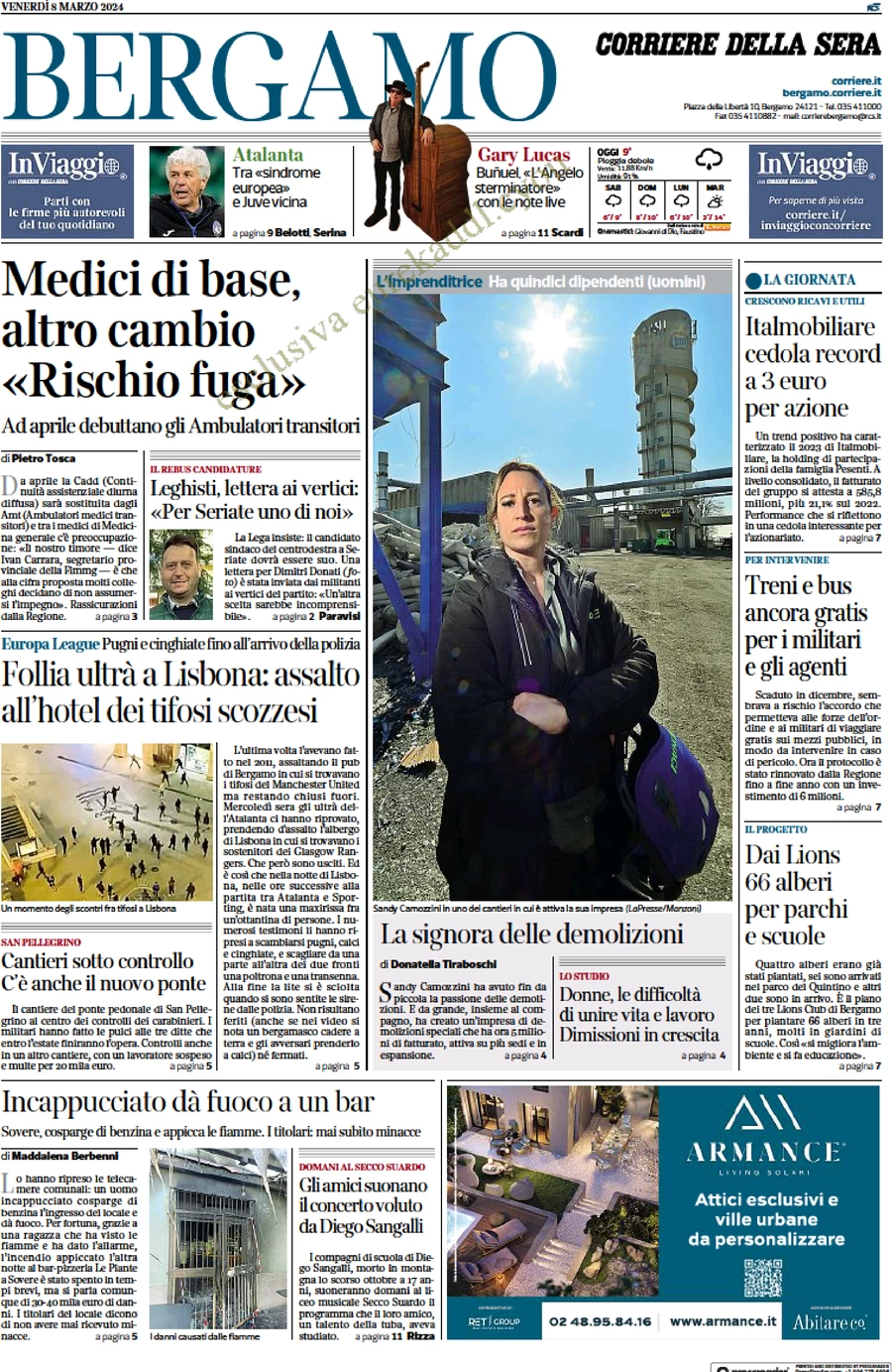 anteprima della prima pagina di corriere-della-sera-bergamo del 08/03/2024