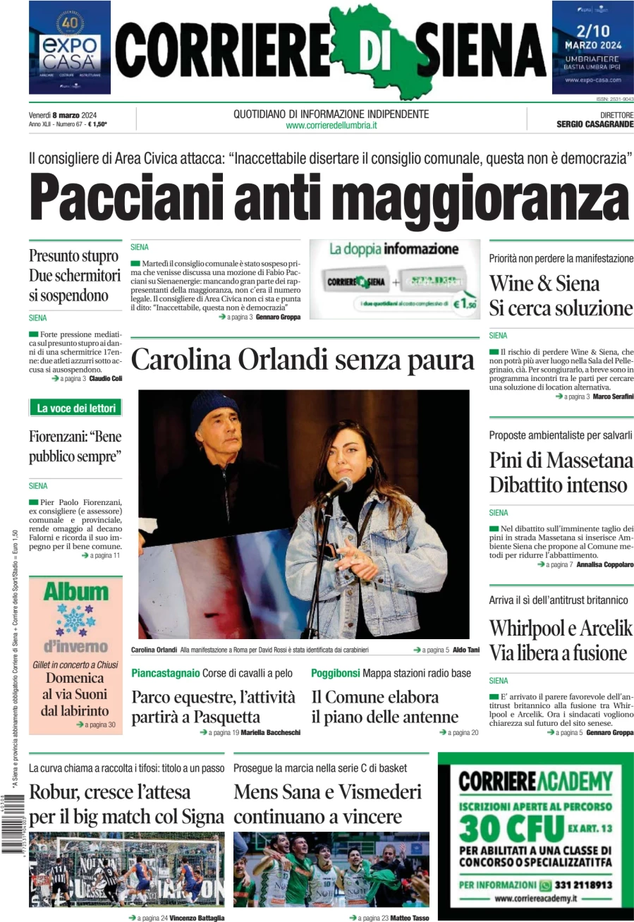 anteprima della prima pagina di corriere-di-siena del 08/03/2024