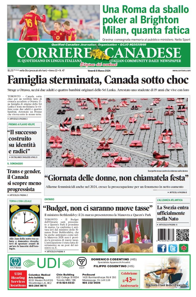 anteprima della prima pagina di corriere-canadese del 08/03/2024