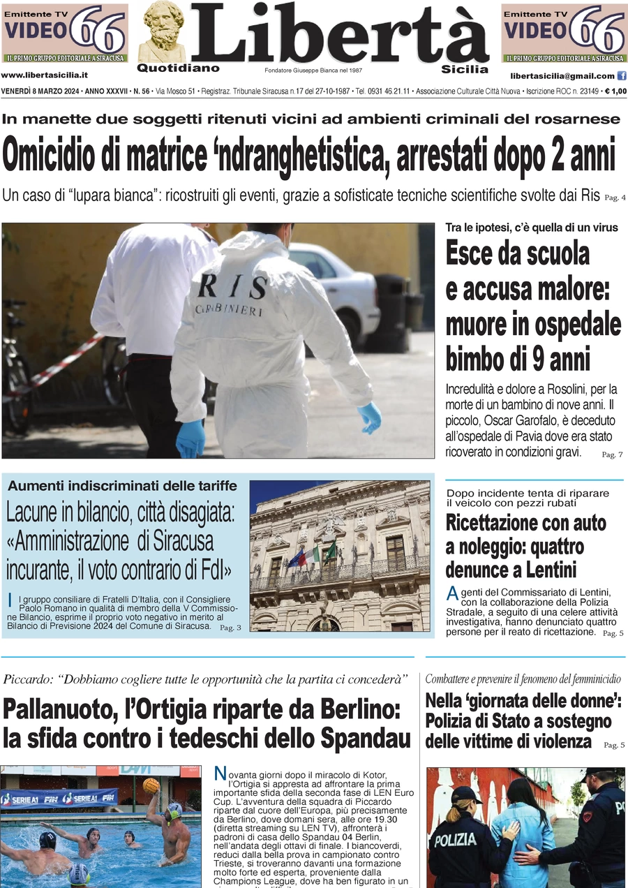 anteprima della prima pagina di libert-sicilia del 08/03/2024