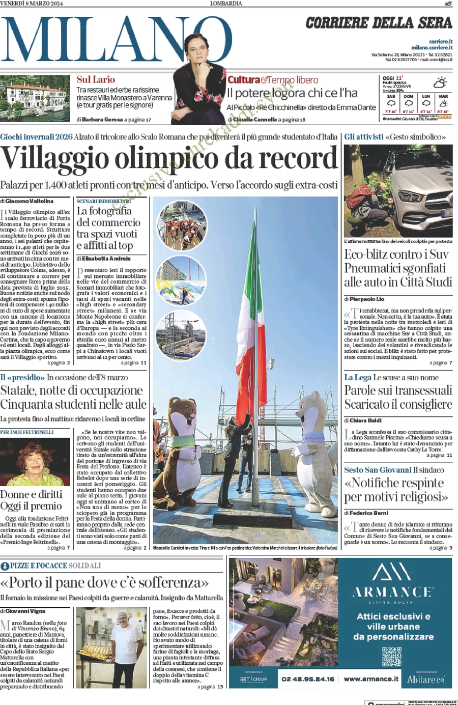 anteprima della prima pagina di corriere-della-sera-milano del 08/03/2024