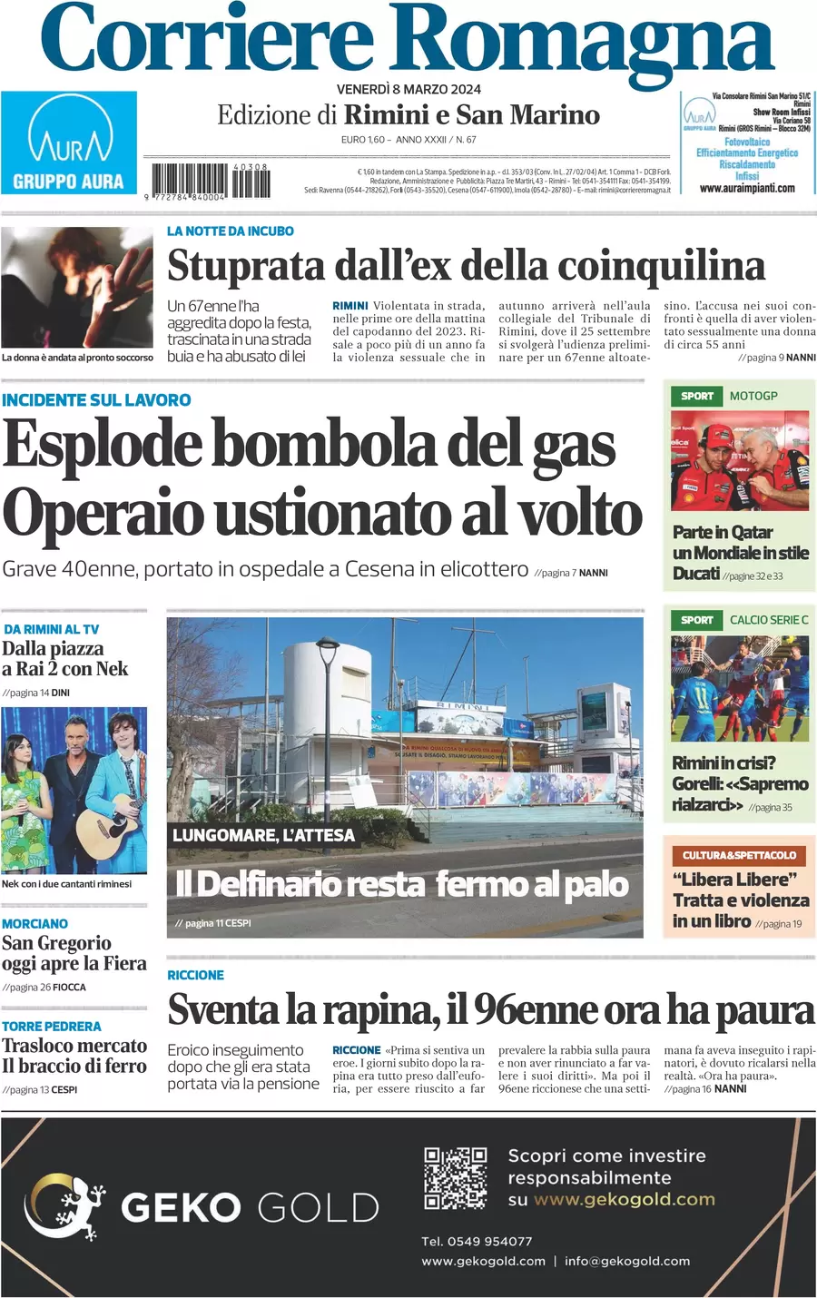 anteprima della prima pagina di corriere-romagna-rimini-e-san-marino del 08/03/2024