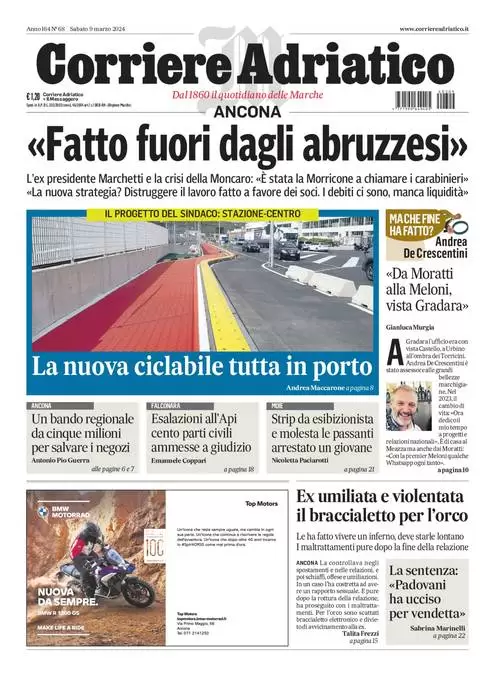 anteprima della prima pagina di corriere-adriatico-ancona del 08/03/2024