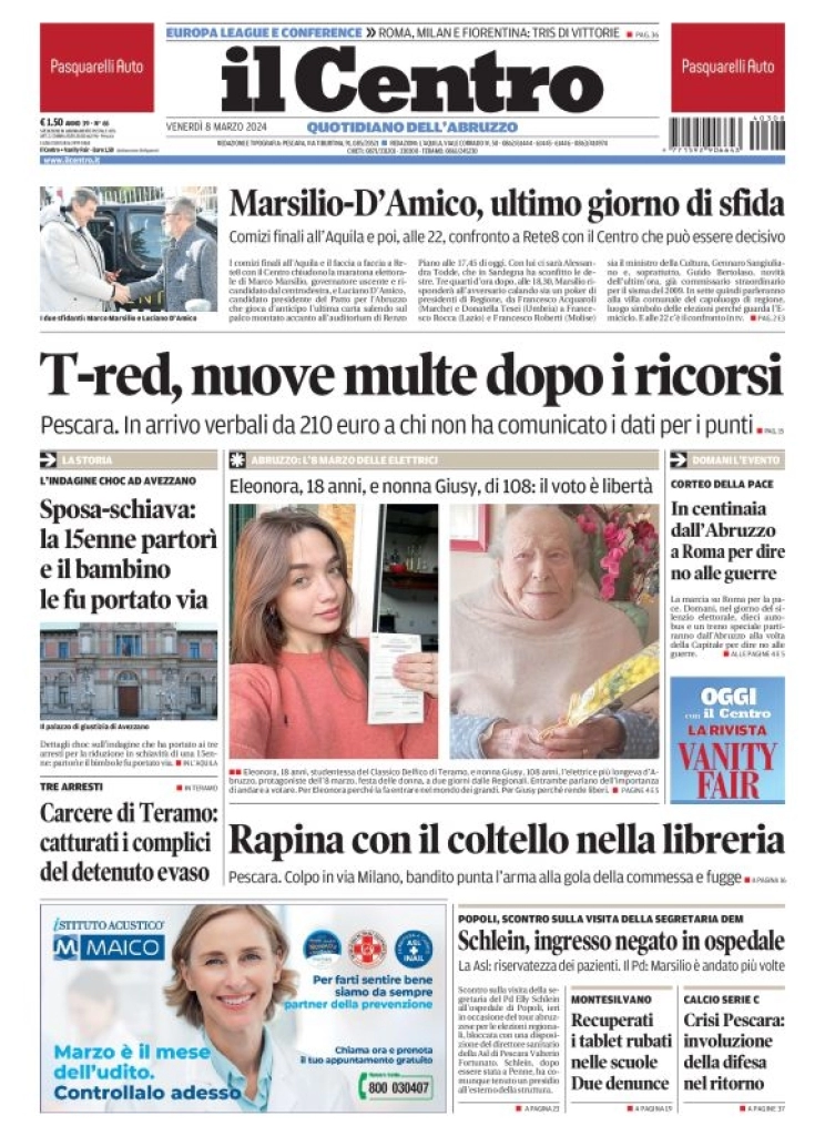 prima pagina - Il Centro (Pescara) del 08/03/2024