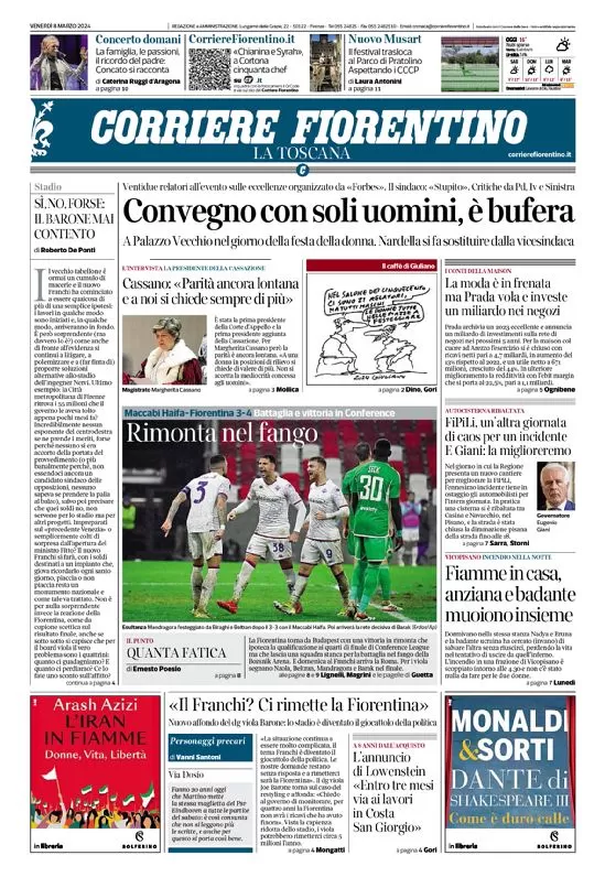 anteprima della prima pagina di corriere-fiorentino del 08/03/2024