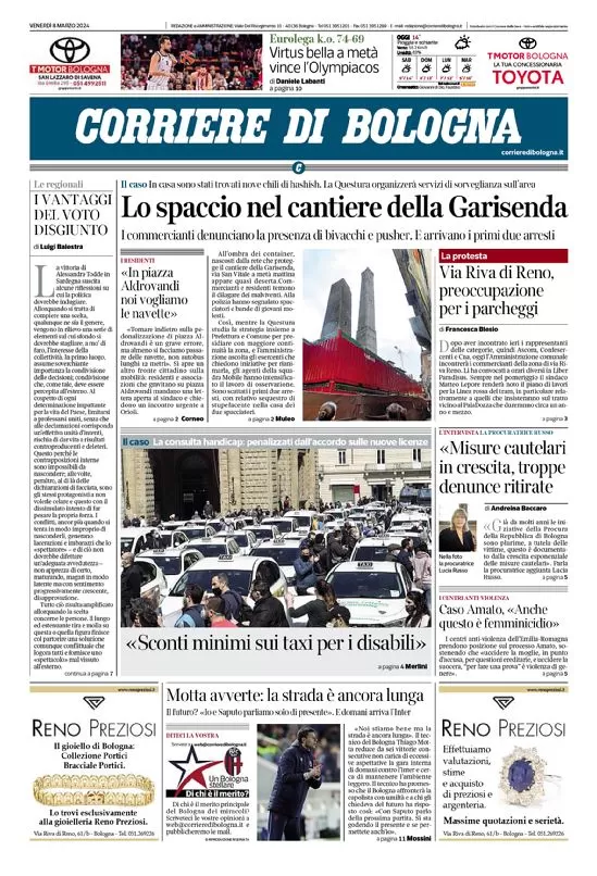 anteprima della prima pagina di corriere-di-bologna del 08/03/2024
