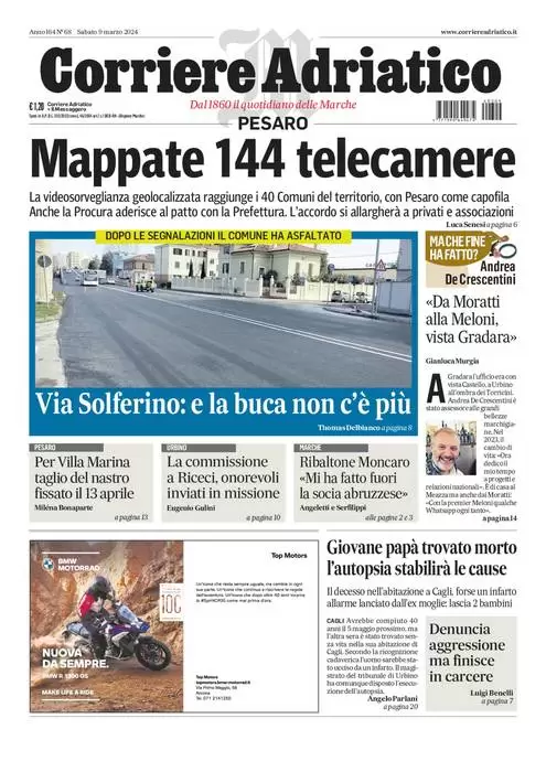 anteprima della prima pagina di corriere-adriatico-pesaro del 08/03/2024
