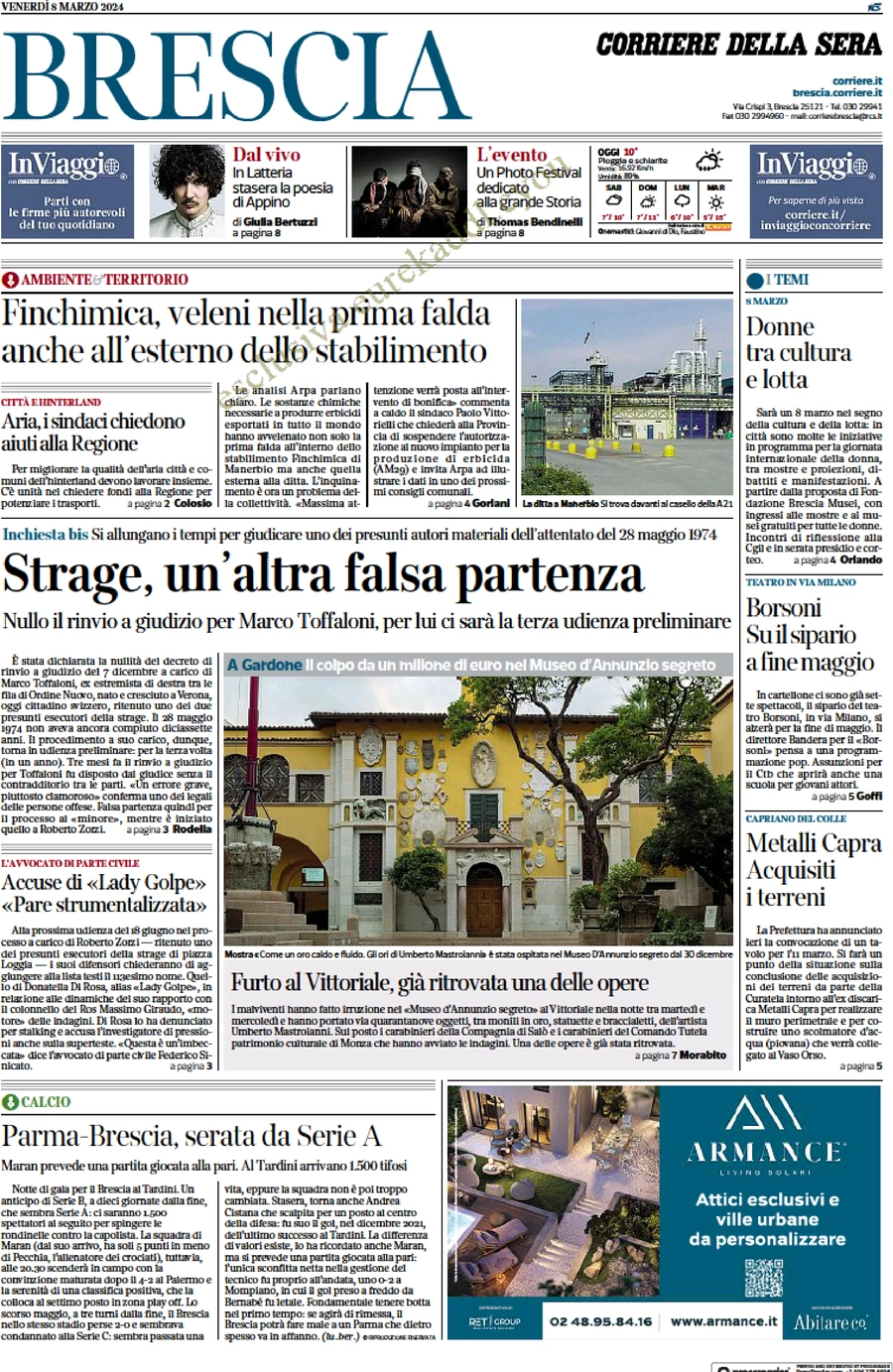 anteprima della prima pagina di corriere-della-sera-brescia del 08/03/2024