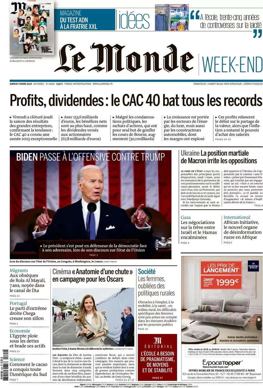 prima pagina - Le Monde del 08/03/2024