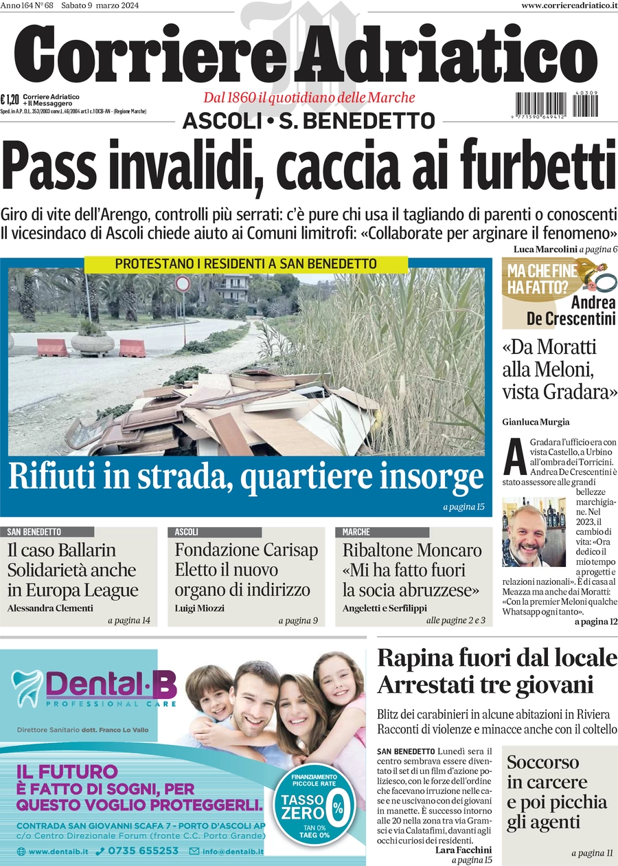 anteprima della prima pagina di corriere-adriatico-ascoli del 09/03/2024