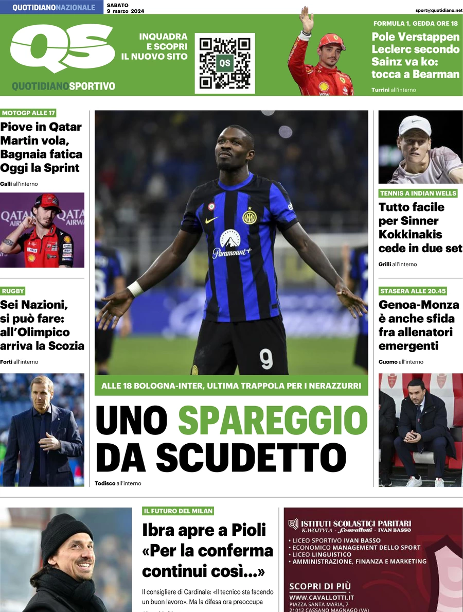 prima pagina - QS Quotidiano Sportivo del 09/03/2024