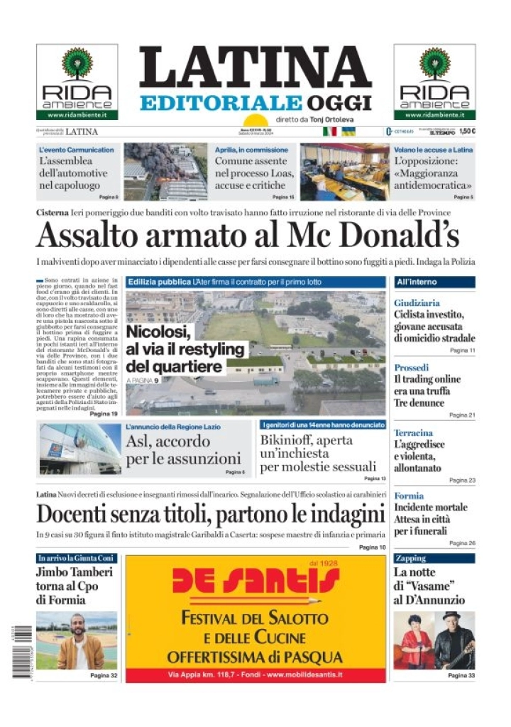 anteprima della prima pagina di latina-editoriale-oggi del 09/03/2024