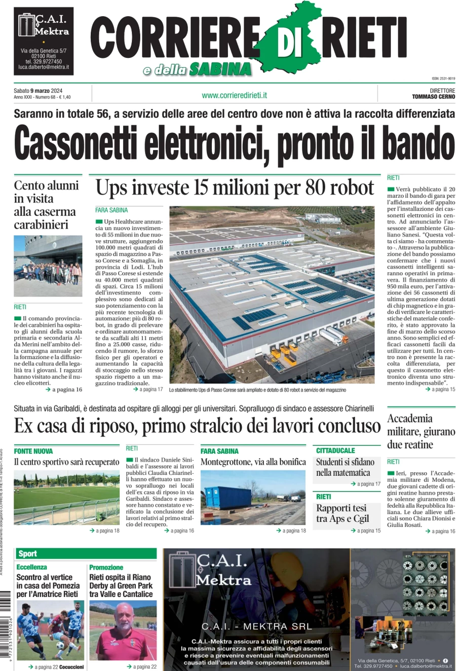 anteprima della prima pagina di corriere-di-rieti-e-della-sabina del 09/03/2024