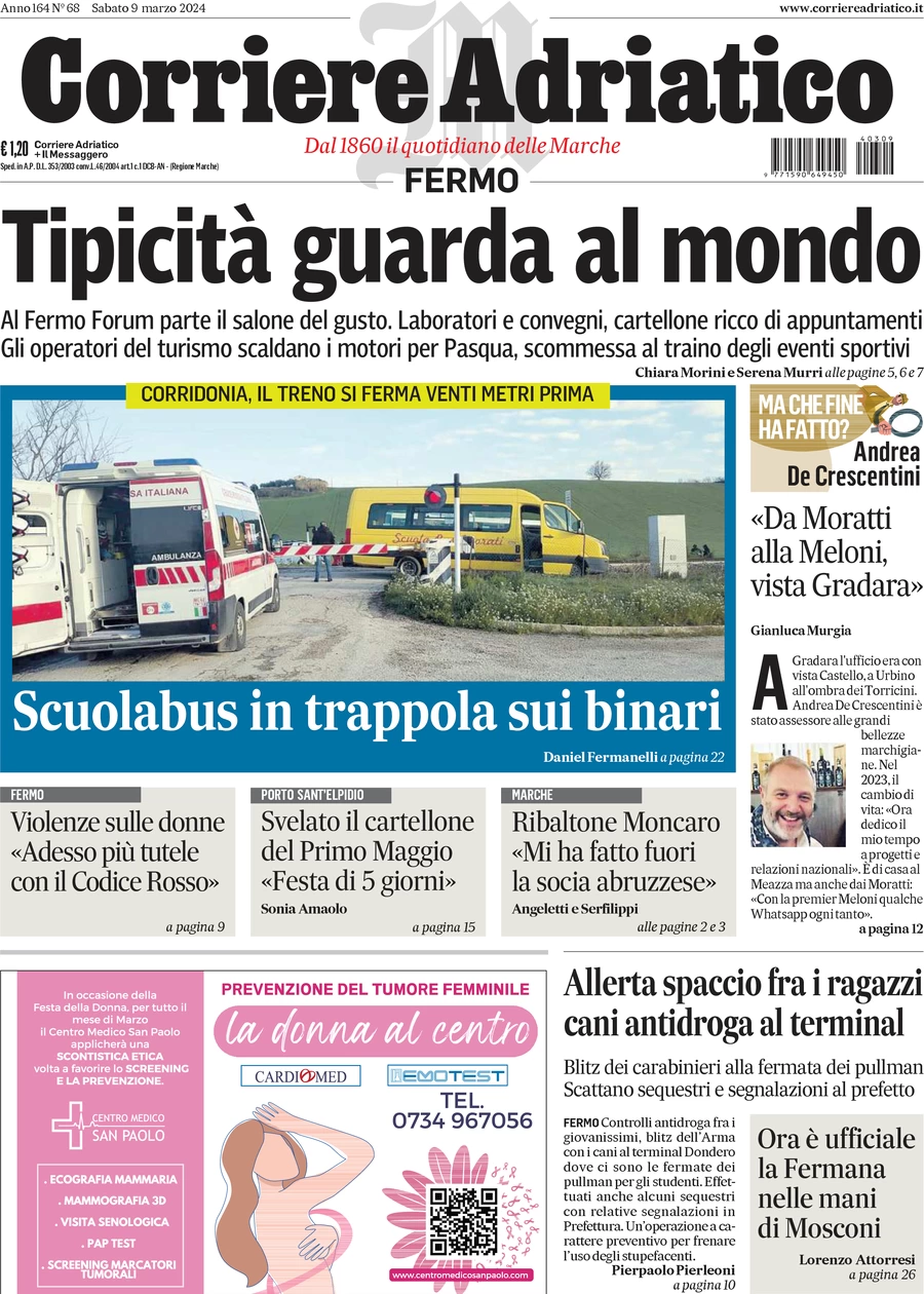 anteprima della prima pagina di corriere-adriatico-fermo del 09/03/2024
