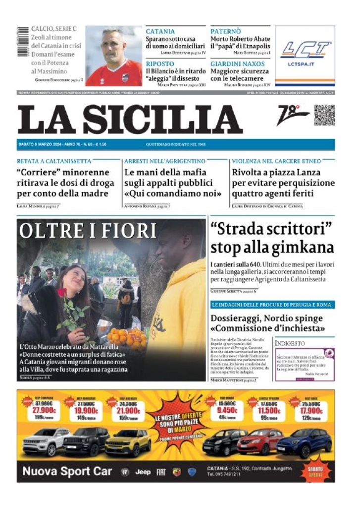 anteprima della prima pagina di la-sicilia del 09/03/2024