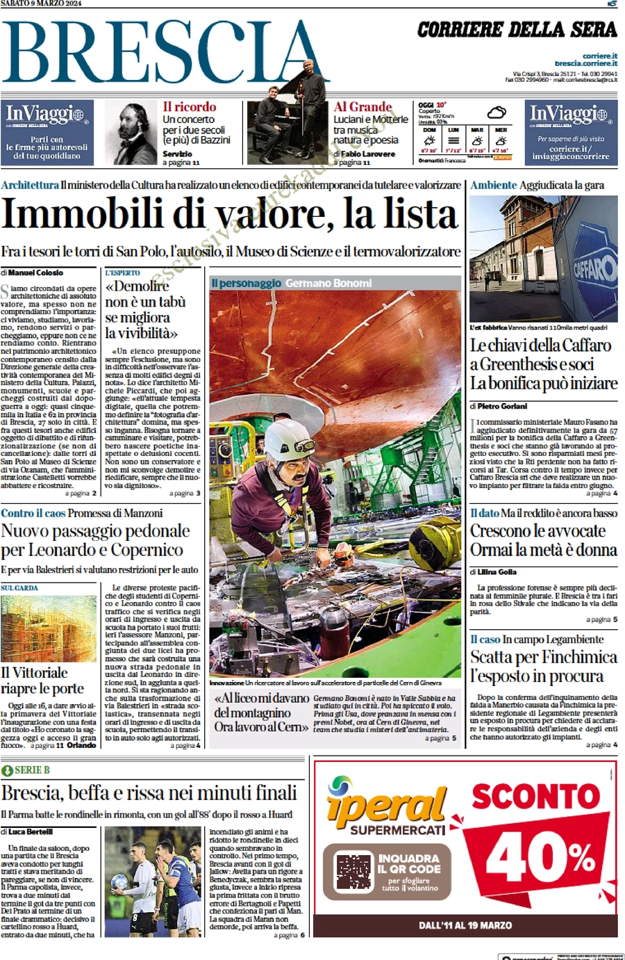 anteprima della prima pagina di corriere-della-sera-brescia del 09/03/2024