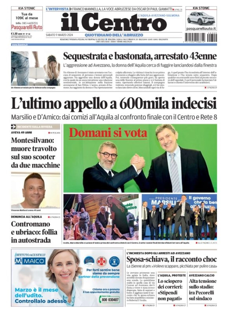 prima pagina - Il Centro (L'Aquila) del 09/03/2024