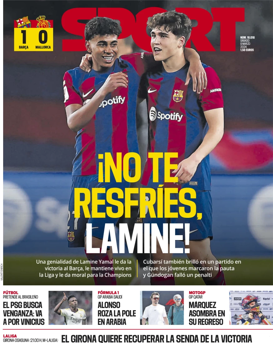 anteprima della prima pagina di sport-barcelona del 09/03/2024