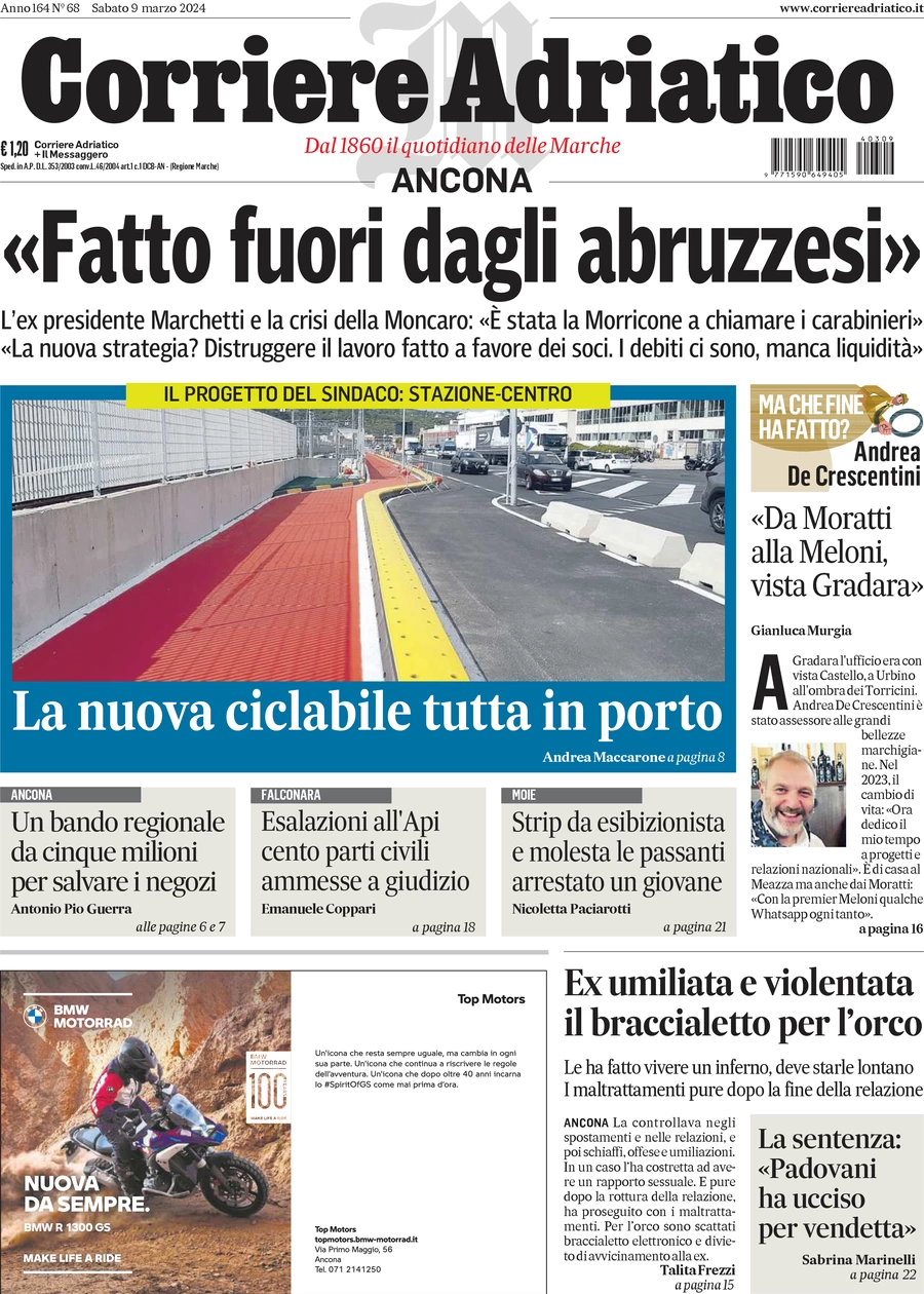 anteprima della prima pagina di corriere-adriatico-ancona del 09/03/2024