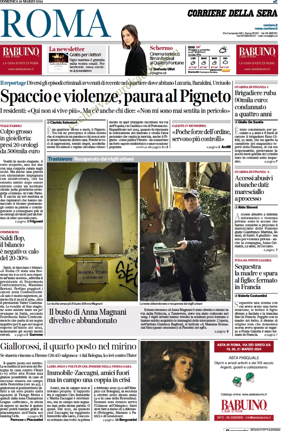 anteprima della prima pagina di corriere-della-sera-roma del 10/03/2024