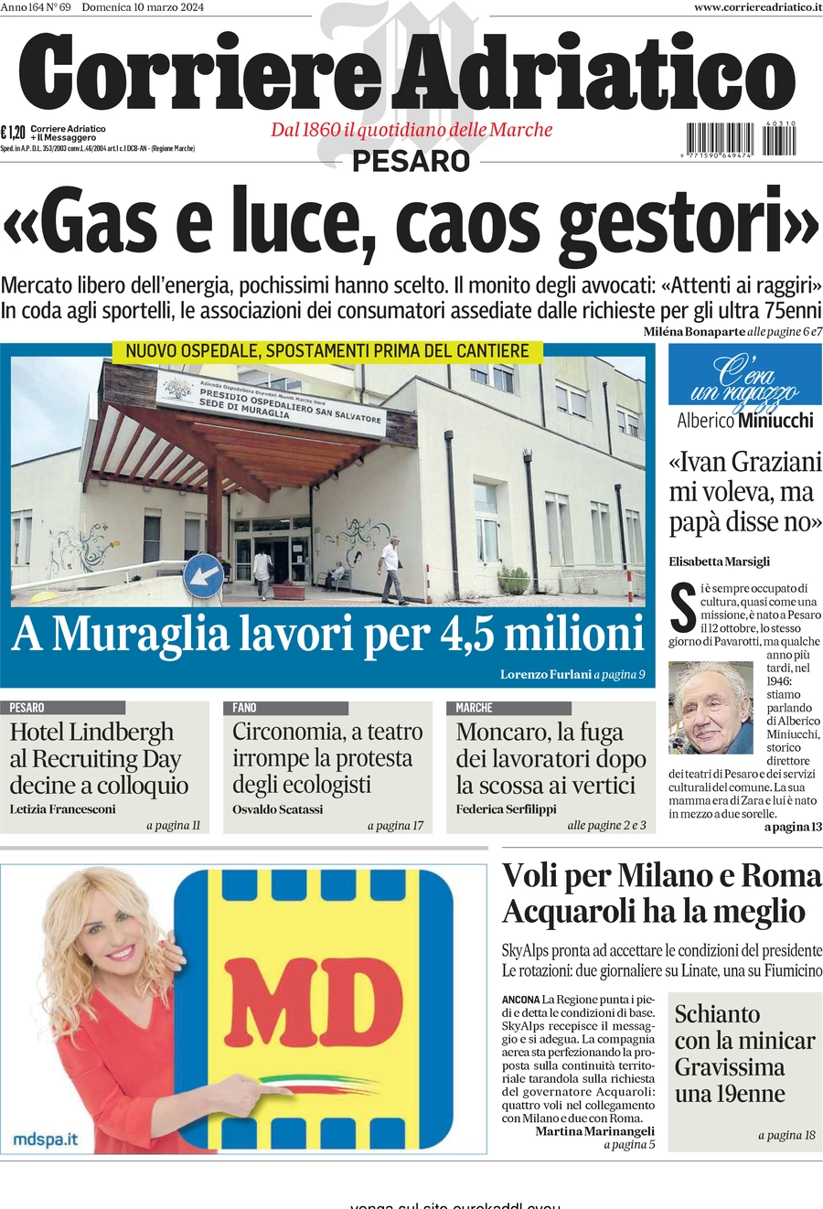 anteprima della prima pagina di corriere-adriatico-pesaro del 10/03/2024