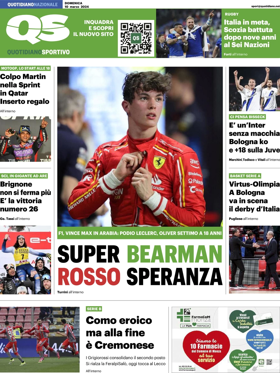 prima pagina - QS Quotidiano Sportivo del 10/03/2024
