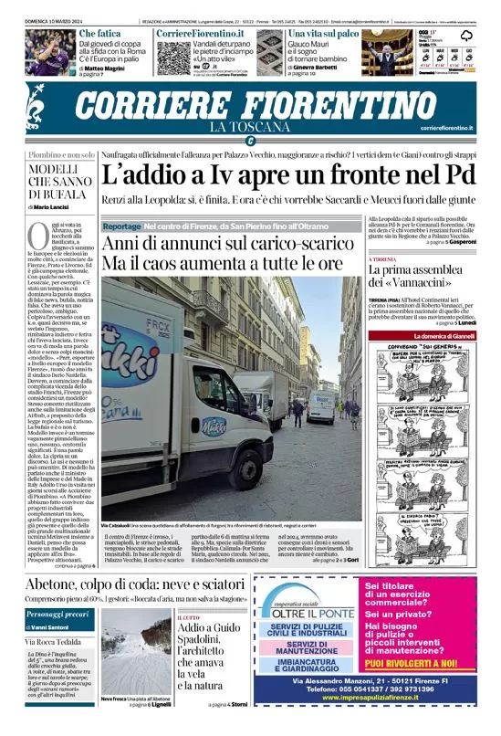 anteprima della prima pagina di corriere-fiorentino del 10/03/2024