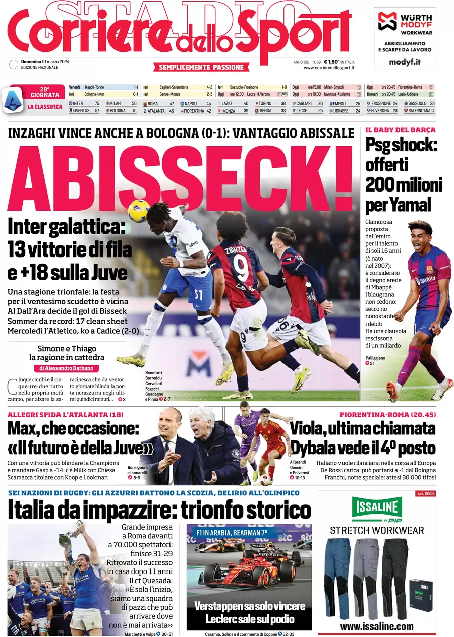 prima pagina - Corriere dello Sport del 10/03/2024