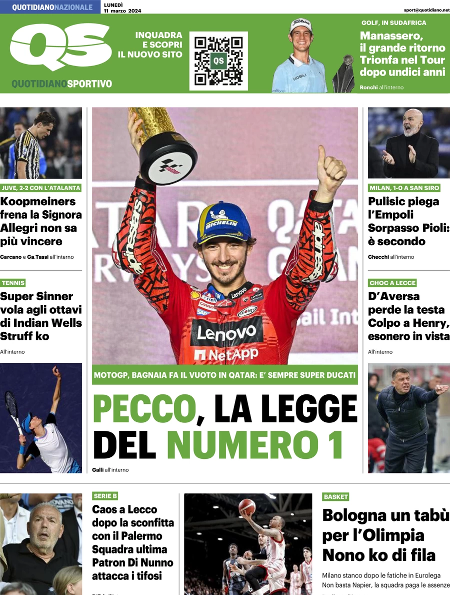prima pagina - QS Quotidiano Sportivo del 11/03/2024
