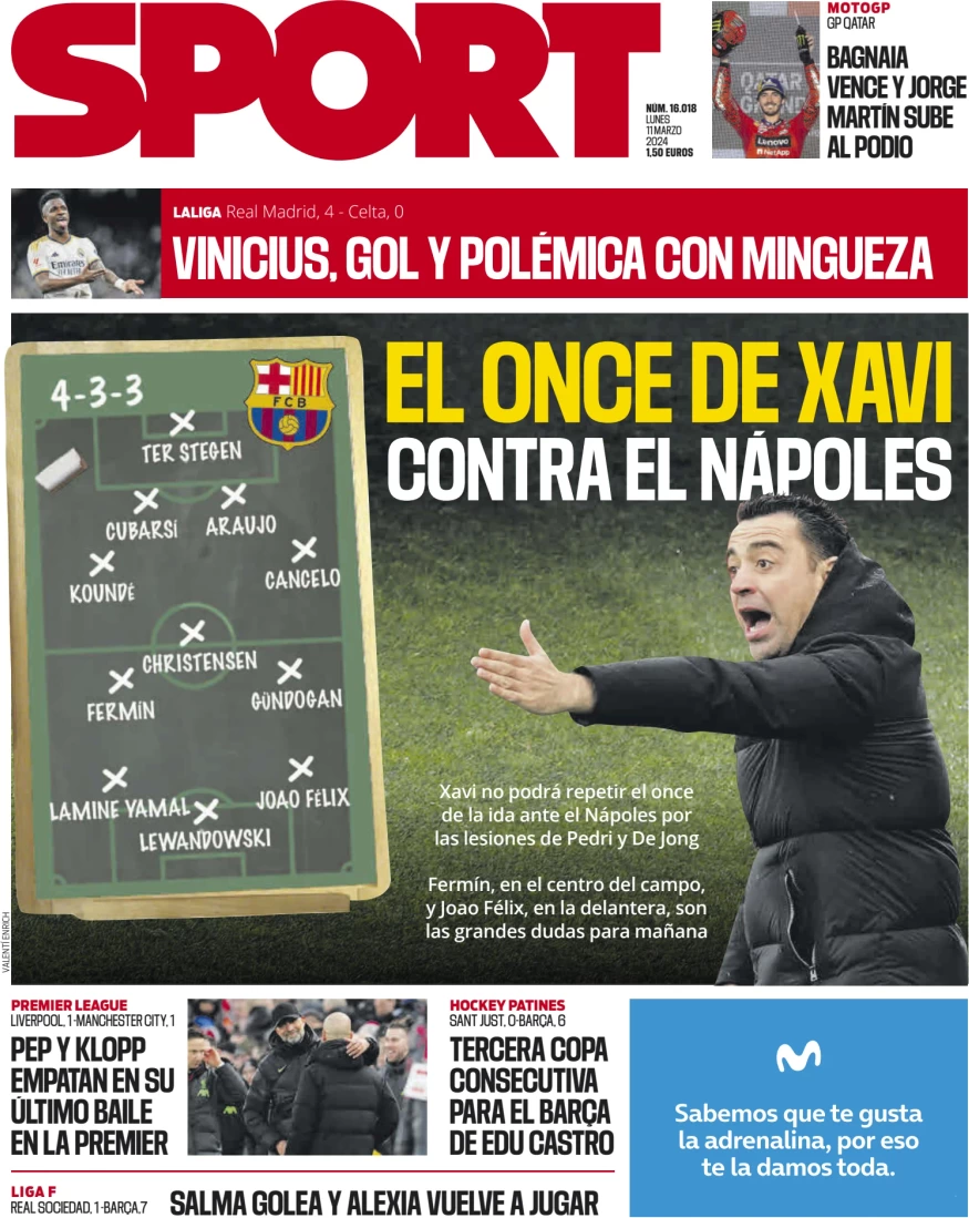 anteprima della prima pagina di sport-barcelona del 11/03/2024