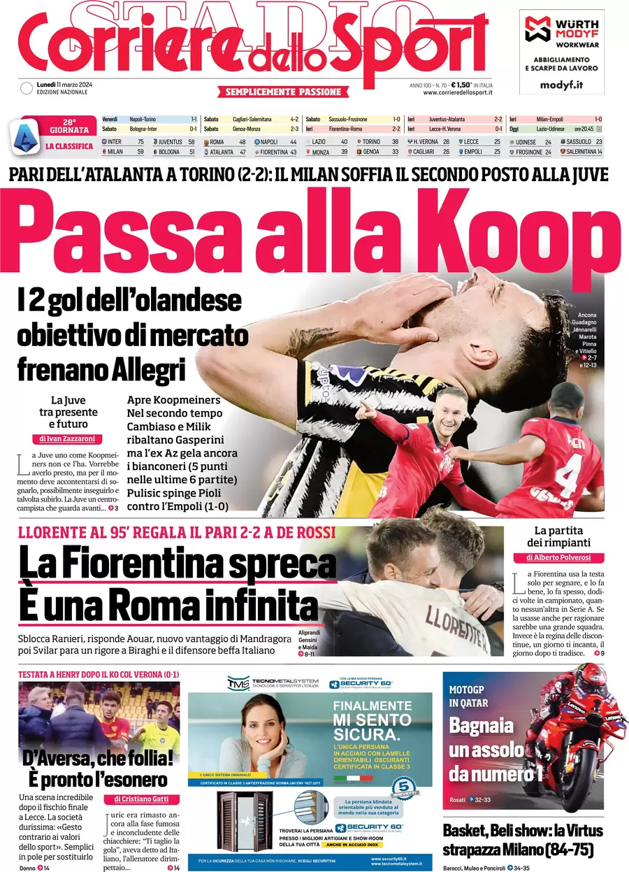 prima pagina - Corriere dello Sport del 11/03/2024