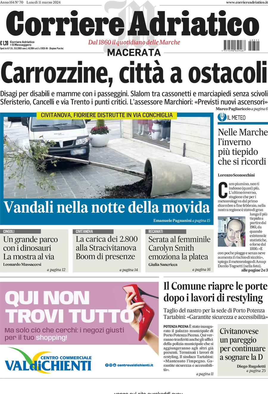 anteprima della prima pagina di corriere-adriatico-macerata del 11/03/2024