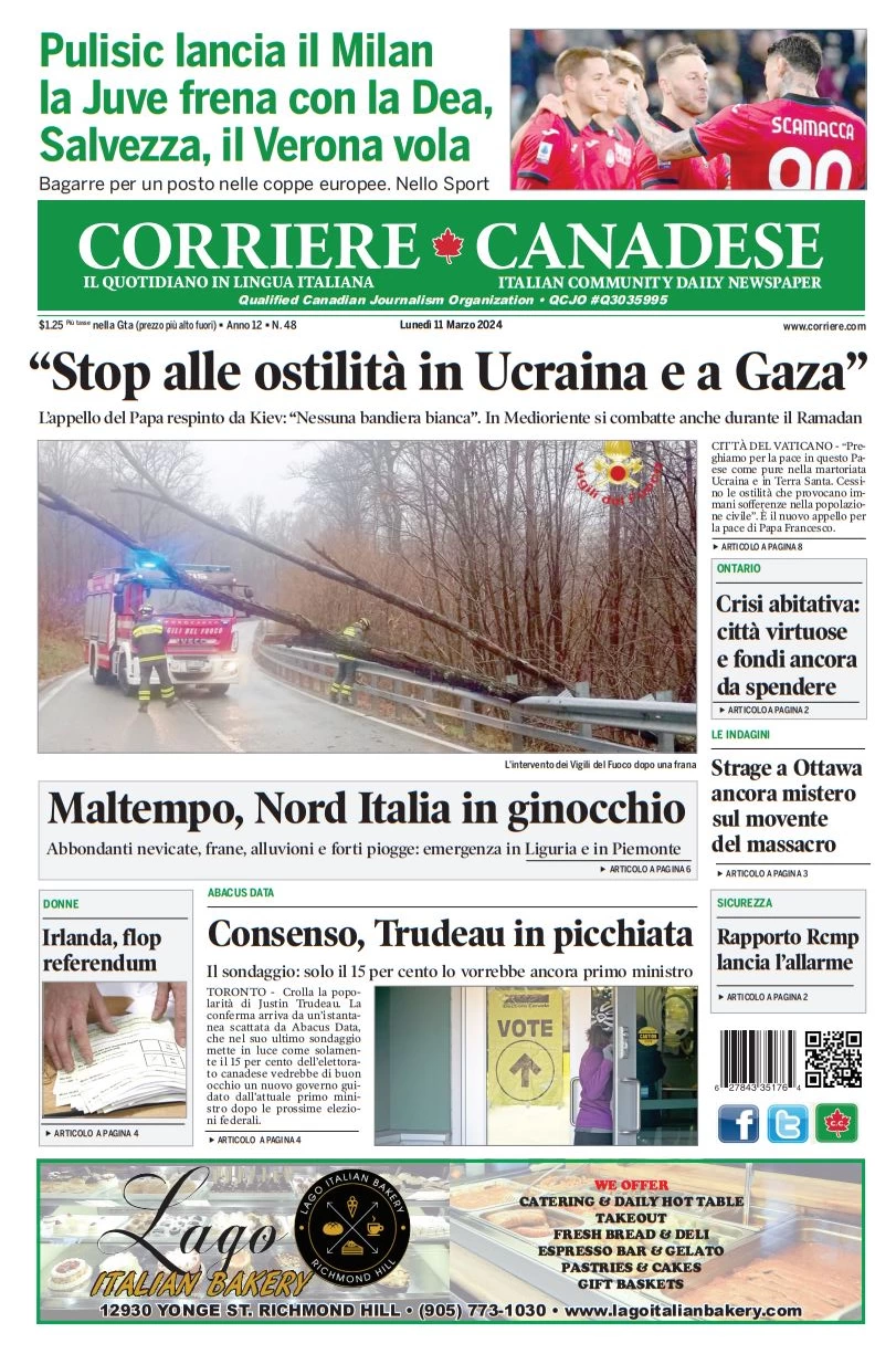 prima pagina - Corriere Canadese del 11/03/2024