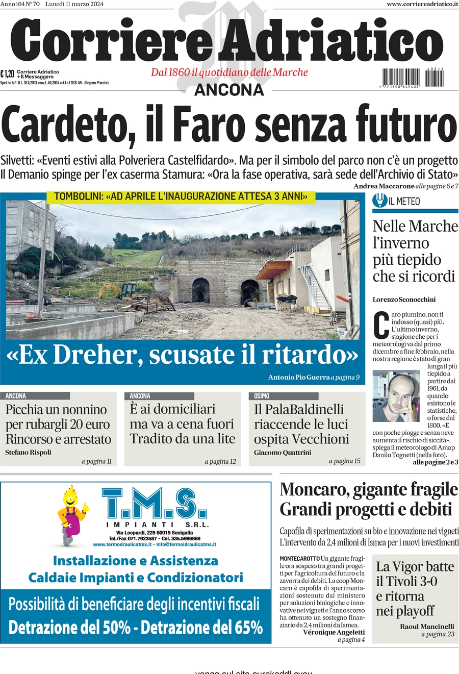 anteprima della prima pagina di corriere-adriatico-ancona del 11/03/2024