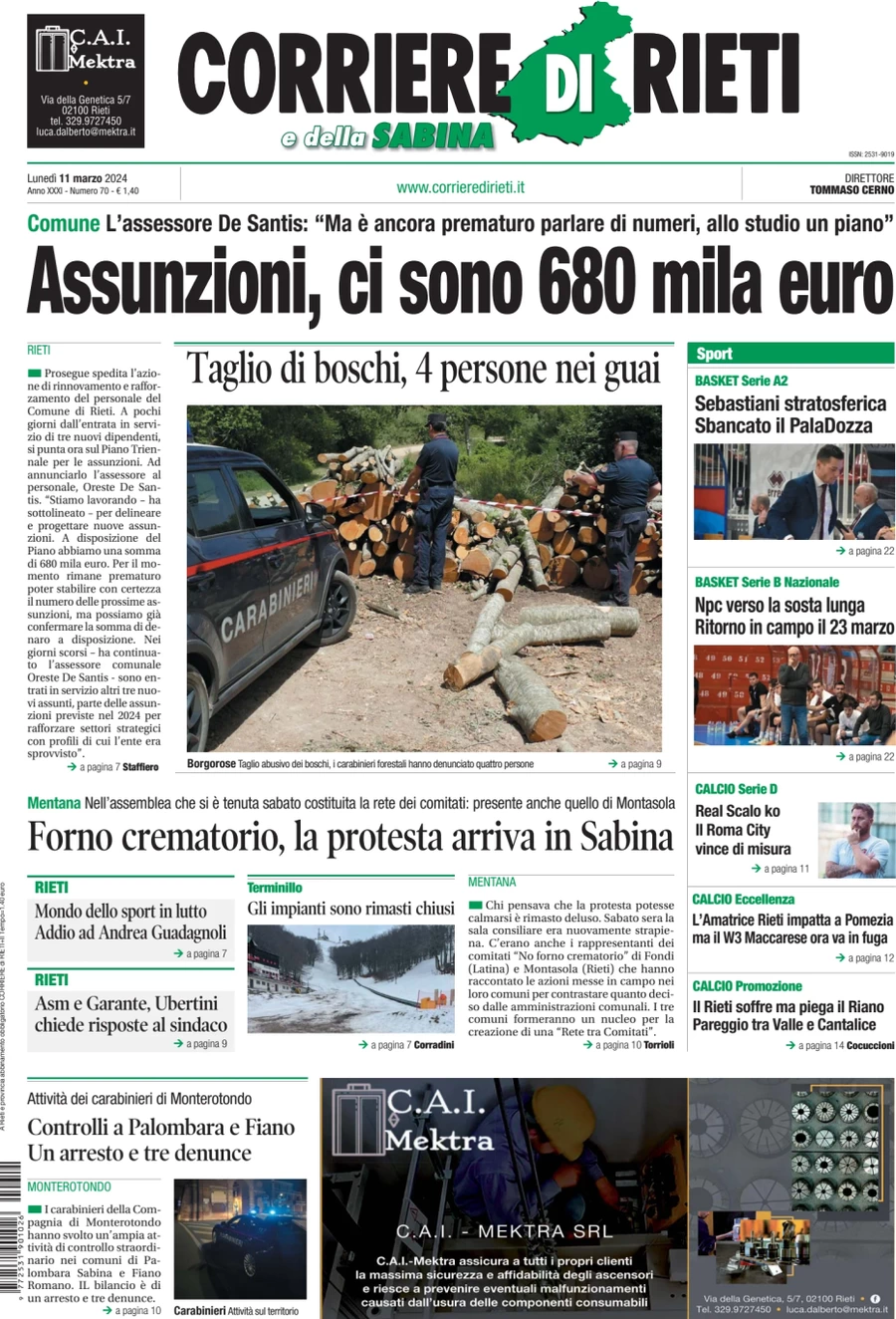 anteprima della prima pagina di corriere-di-rieti-e-della-sabina del 11/03/2024