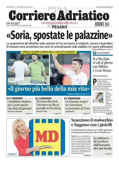 anteprima della prima pagina di corriere-adriatico-pesaro del 12/03/2024