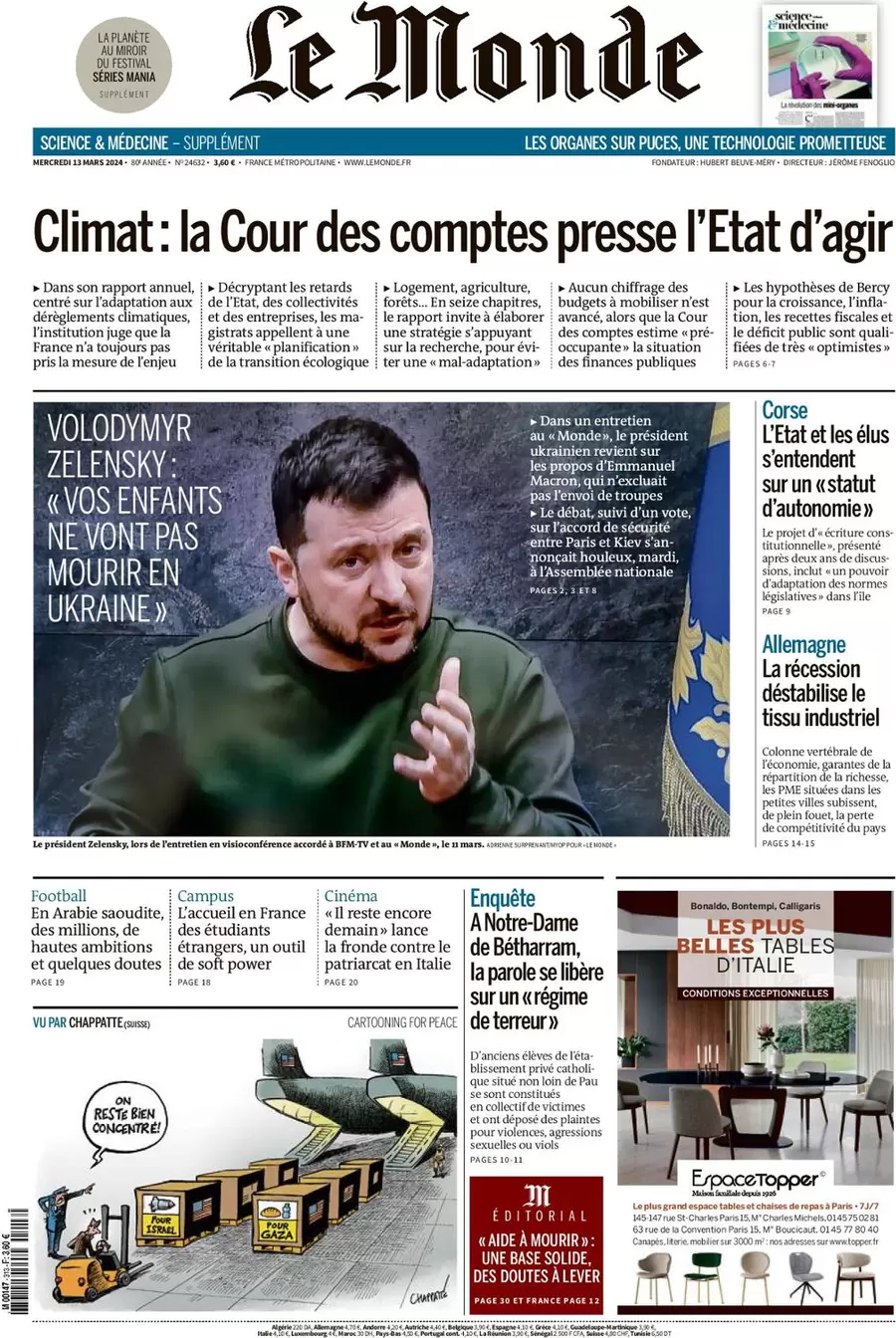 prima pagina - Le Monde del 12/03/2024