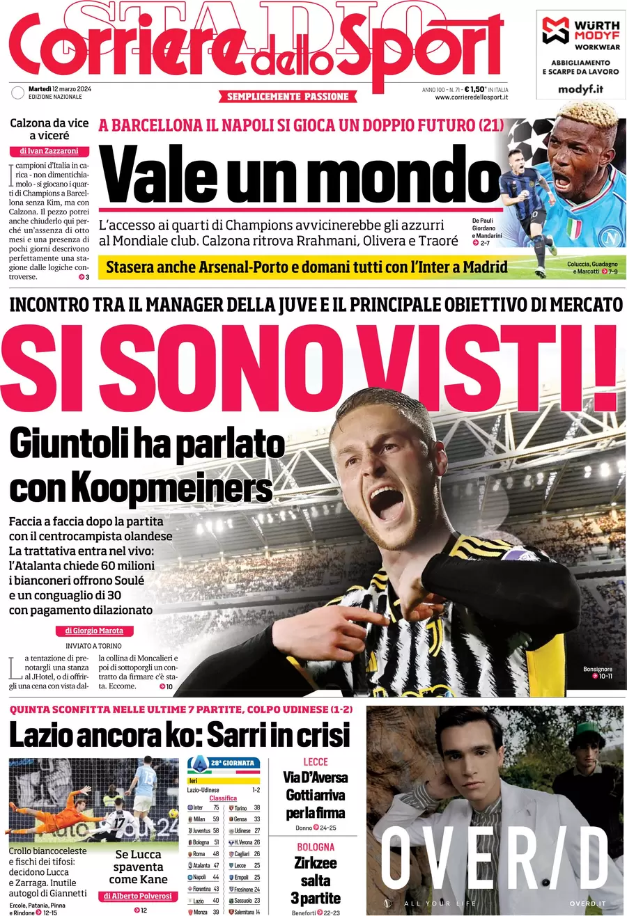 prima pagina - Corriere dello Sport del 12/03/2024