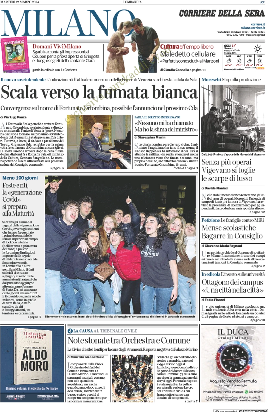 anteprima della prima pagina di corriere-della-sera-milano del 12/03/2024