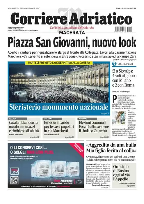 anteprima della prima pagina di corriere-adriatico-macerata del 12/03/2024