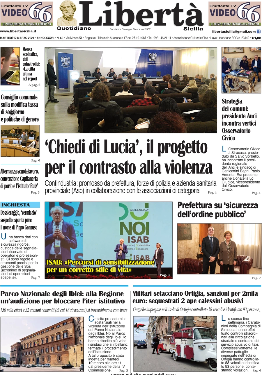 anteprima della prima pagina di libert-sicilia del 12/03/2024